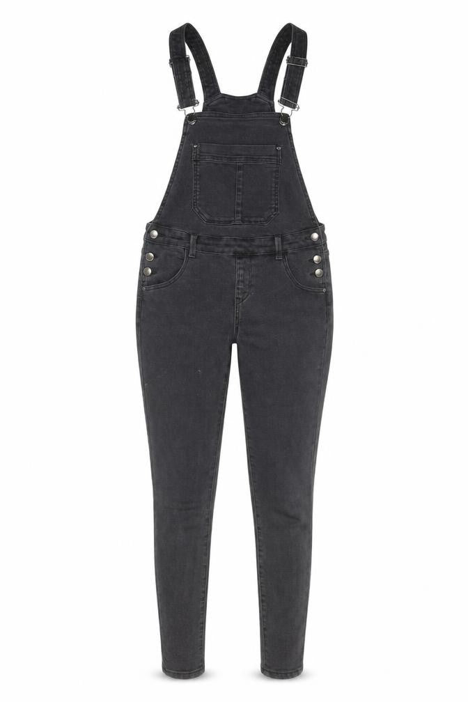 A&G Womens Black Cotton Dungaree One-Piece Size XS L30 in Button