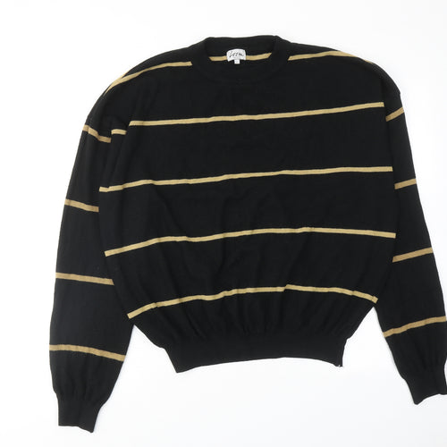 Loon Womens Black Round Neck Striped Acrylic Pullover Jumper Size XL