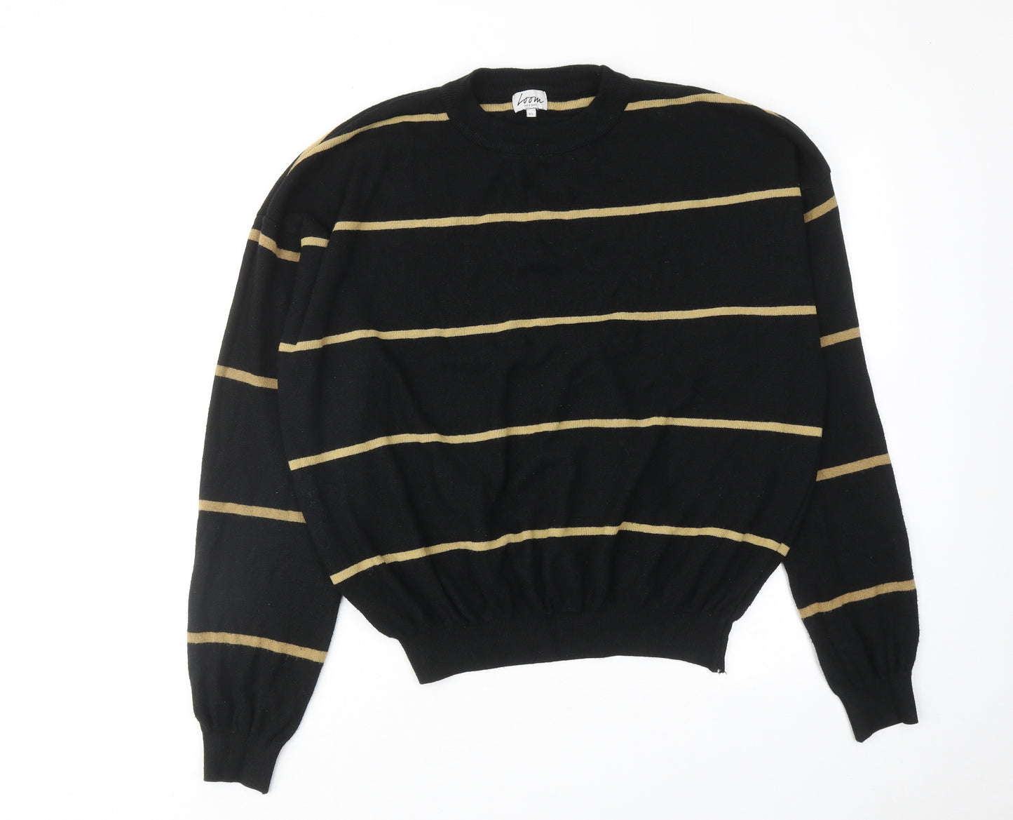 Loon Womens Black Round Neck Striped Acrylic Pullover Jumper Size XL