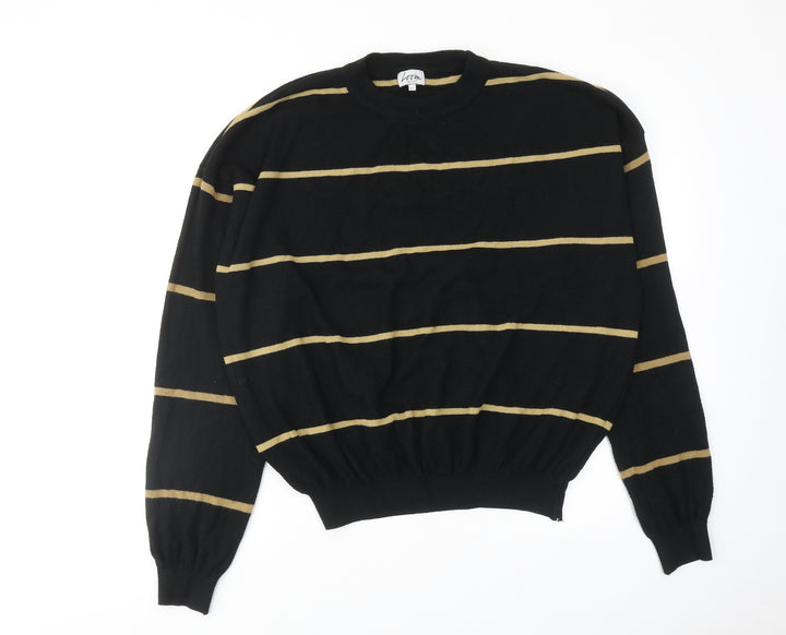 Loon Womens Black Round Neck Striped Acrylic Pullover Jumper Size XL