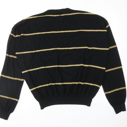 Loon Womens Black Round Neck Striped Acrylic Pullover Jumper Size XL