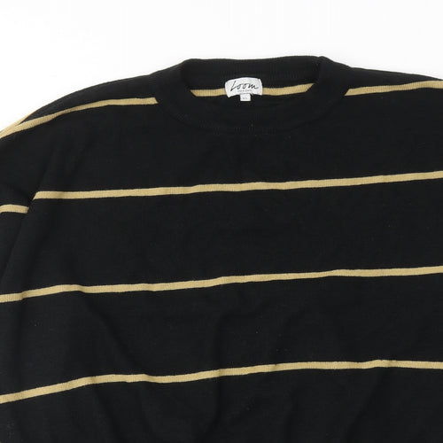 Loon Womens Black Round Neck Striped Acrylic Pullover Jumper Size XL