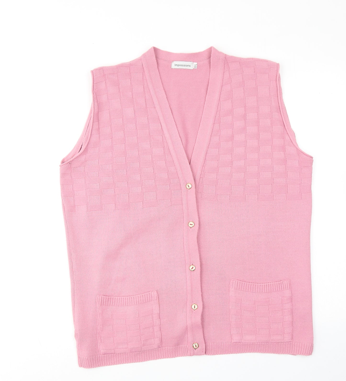 Impressions Womens Pink V-Neck Acrylic Vest Jumper Size M