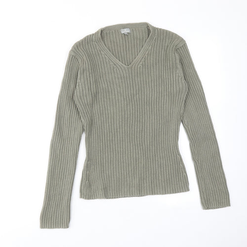 NAF NAF Womens Green V-Neck Cotton Pullover Jumper Size L