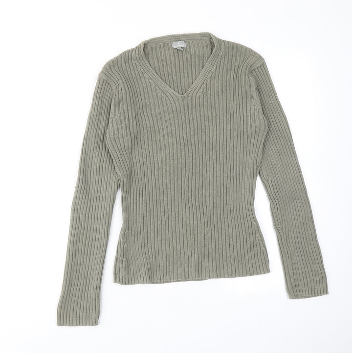 NAF NAF Womens Green V-Neck Cotton Pullover Jumper Size L