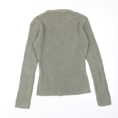NAF NAF Womens Green V-Neck Cotton Pullover Jumper Size L