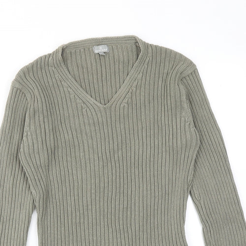 NAF NAF Womens Green V-Neck Cotton Pullover Jumper Size L