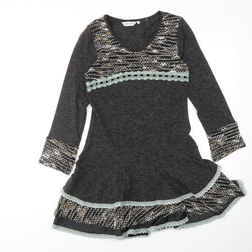 Preview Womens Grey Geometric Acrylic Jumper Dress Size S Scoop Neck Pullover