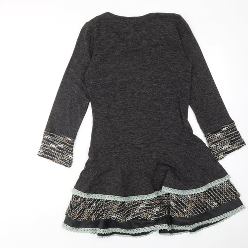 Preview Womens Grey Geometric Acrylic Jumper Dress Size S Scoop Neck Pullover