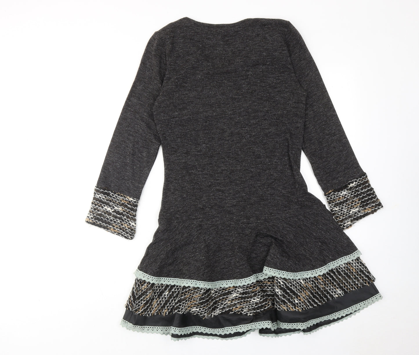Preview Womens Grey Geometric Acrylic Jumper Dress Size S Scoop Neck Pullover
