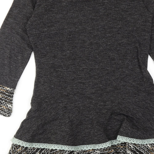 Preview Womens Grey Geometric Acrylic Jumper Dress Size S Scoop Neck Pullover