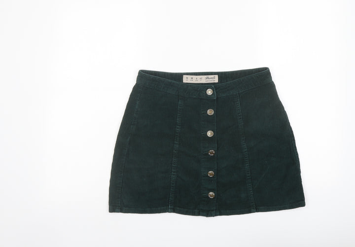 Denim & Co. Womens Green Cotton A-Line Skirt Size 10 Button