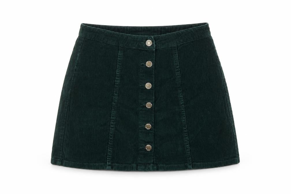Denim & Co. Womens Green Cotton A-Line Skirt Size 10 Button
