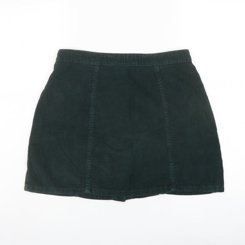 Denim & Co. Womens Green Cotton A-Line Skirt Size 10 Button