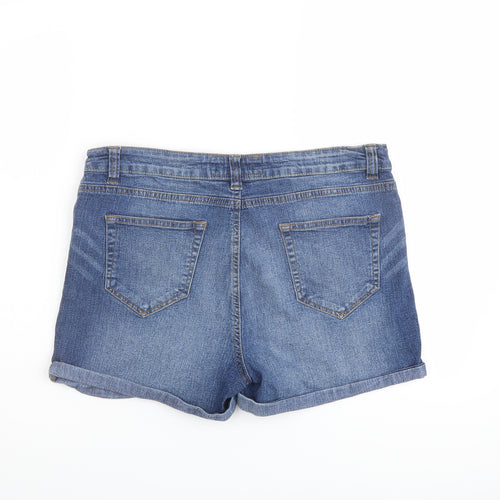 Peacocks Womens Blue Cotton Boyfriend Shorts Size 12 L3 in Regular Button