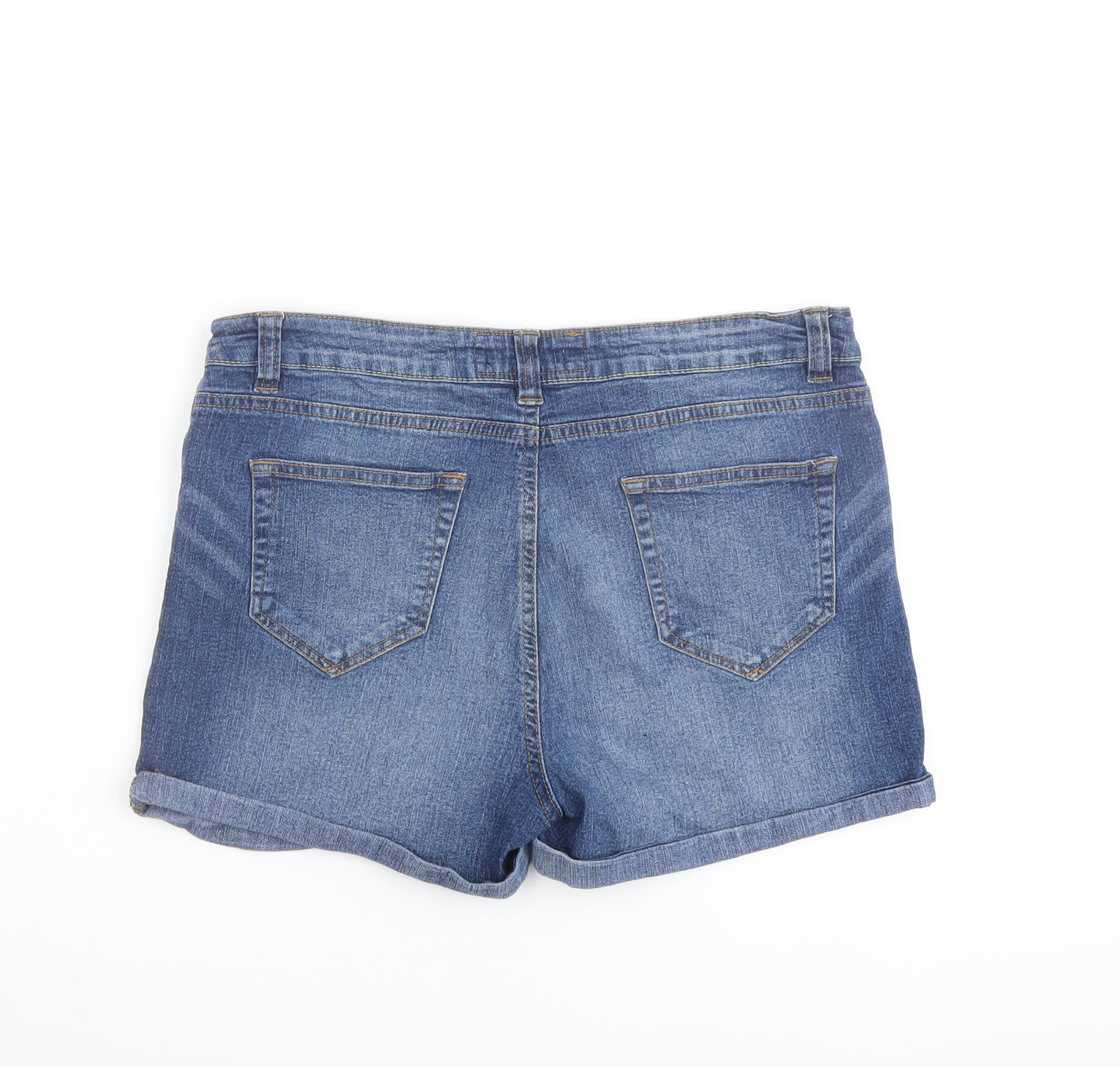Peacocks Womens Blue Cotton Boyfriend Shorts Size 12 L3 in Regular Button