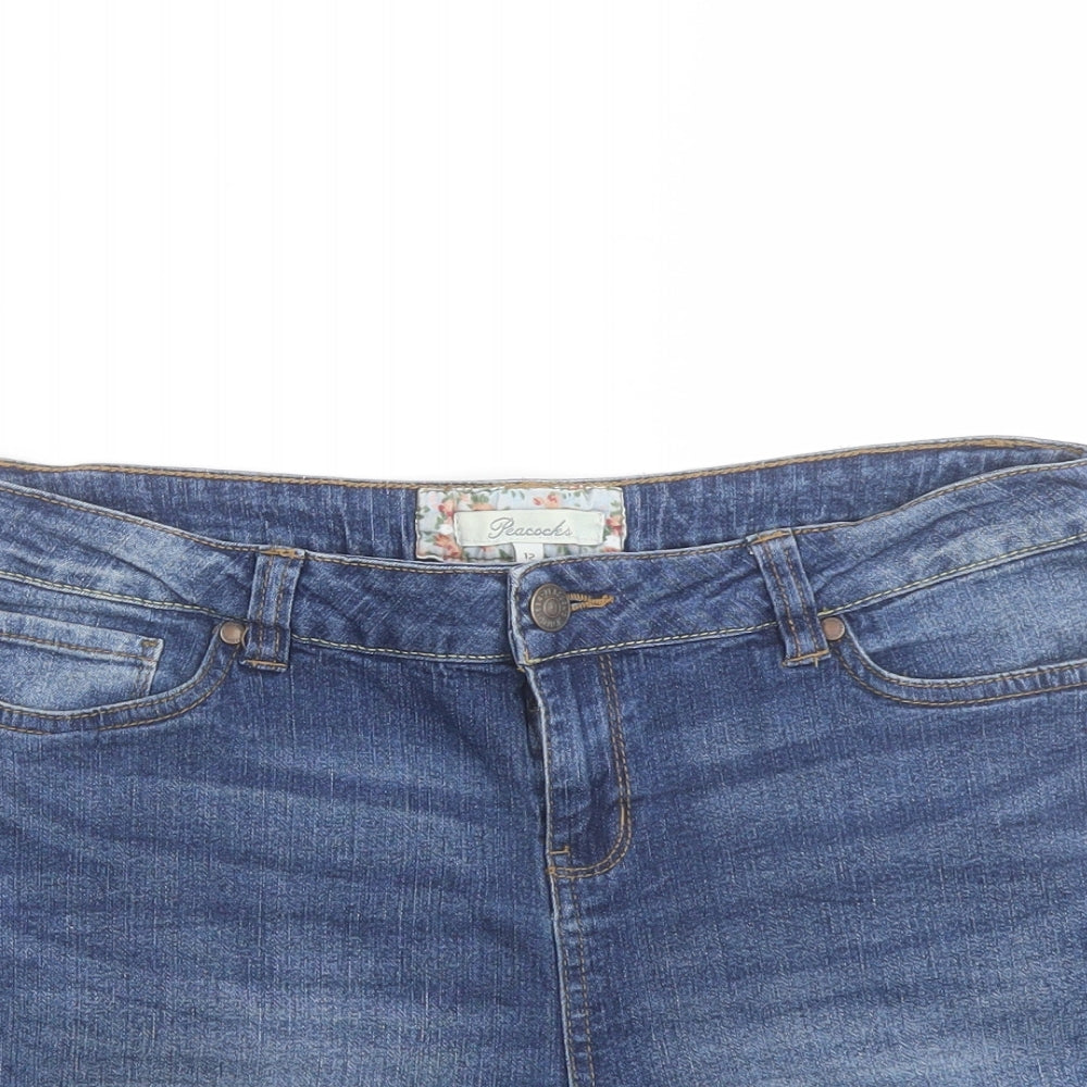 Peacocks Womens Blue Cotton Boyfriend Shorts Size 12 L3 in Regular Button