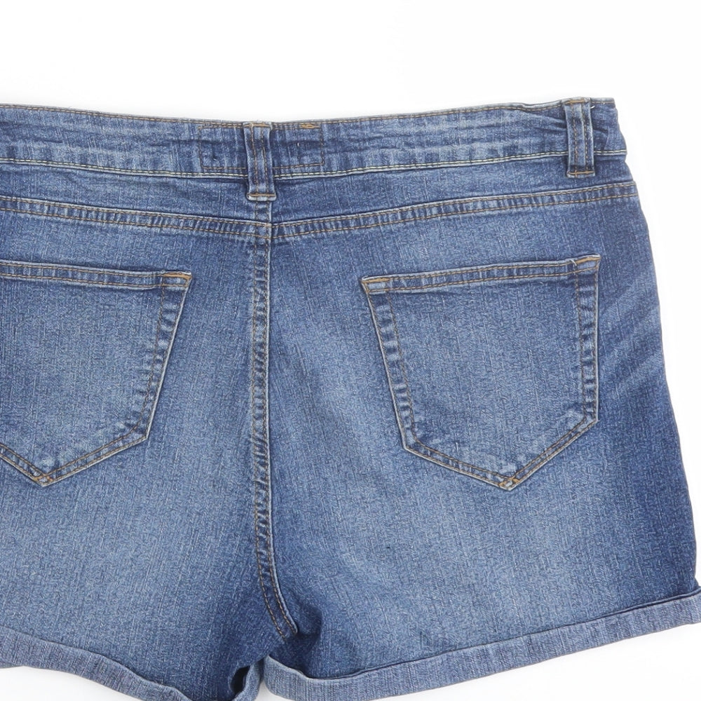 Peacocks Womens Blue Cotton Boyfriend Shorts Size 12 L3 in Regular Button
