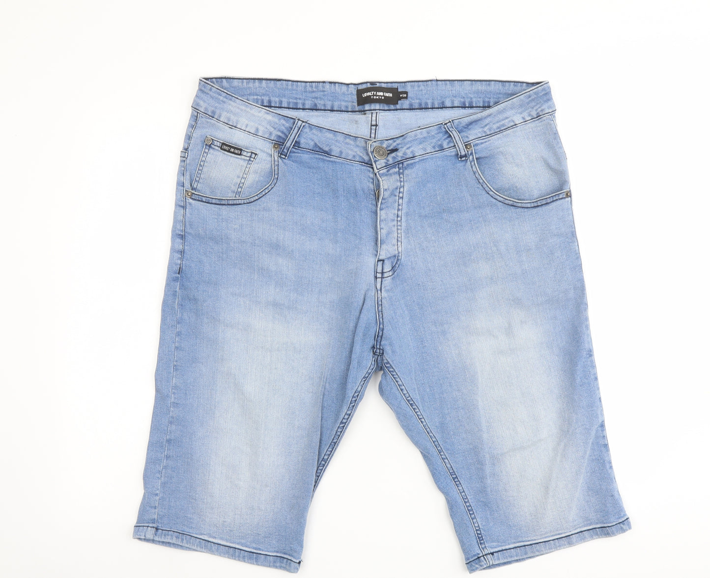 Loyalty & Faith Mens Blue Cotton Bermuda Shorts Size 38 in L12 in Regular Button