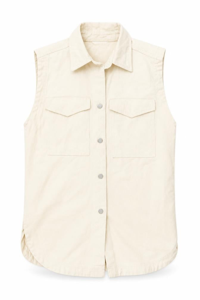 H&M Womens Beige Jacket Waistcoat Size S Button