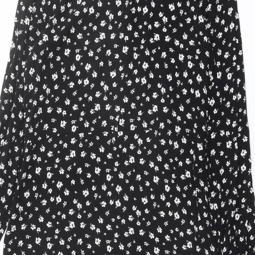 H&M Womens Black Floral Viscose Shirt Dress Size 8 Collared Button