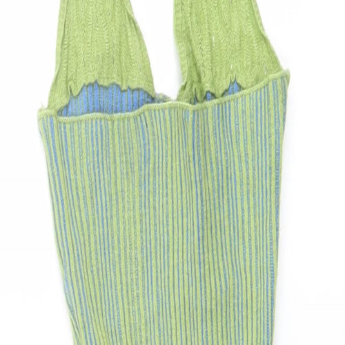 PRETTYLITTLETHING Womens Green Striped Viscose Bodycon Size 6 Halter Pullover