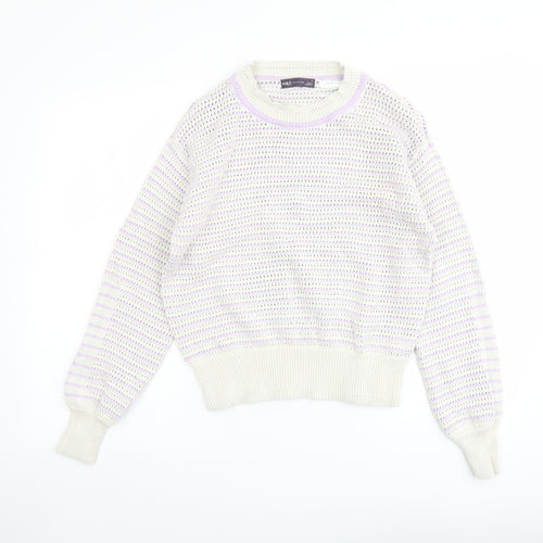 Marks and Spencer Womens Purple Round Neck Cotton Pullover Jumper Size S