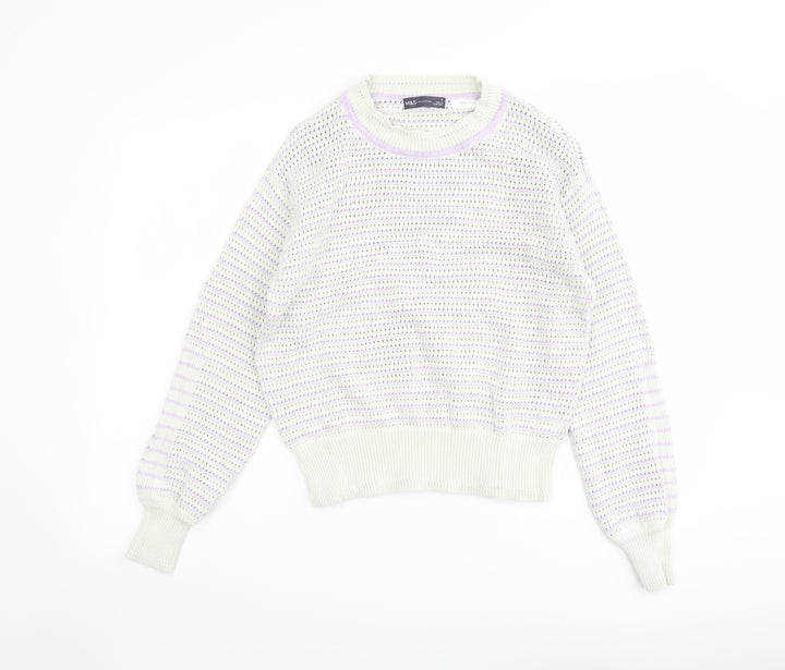 Marks and Spencer Womens Purple Round Neck Cotton Pullover Jumper Size S
