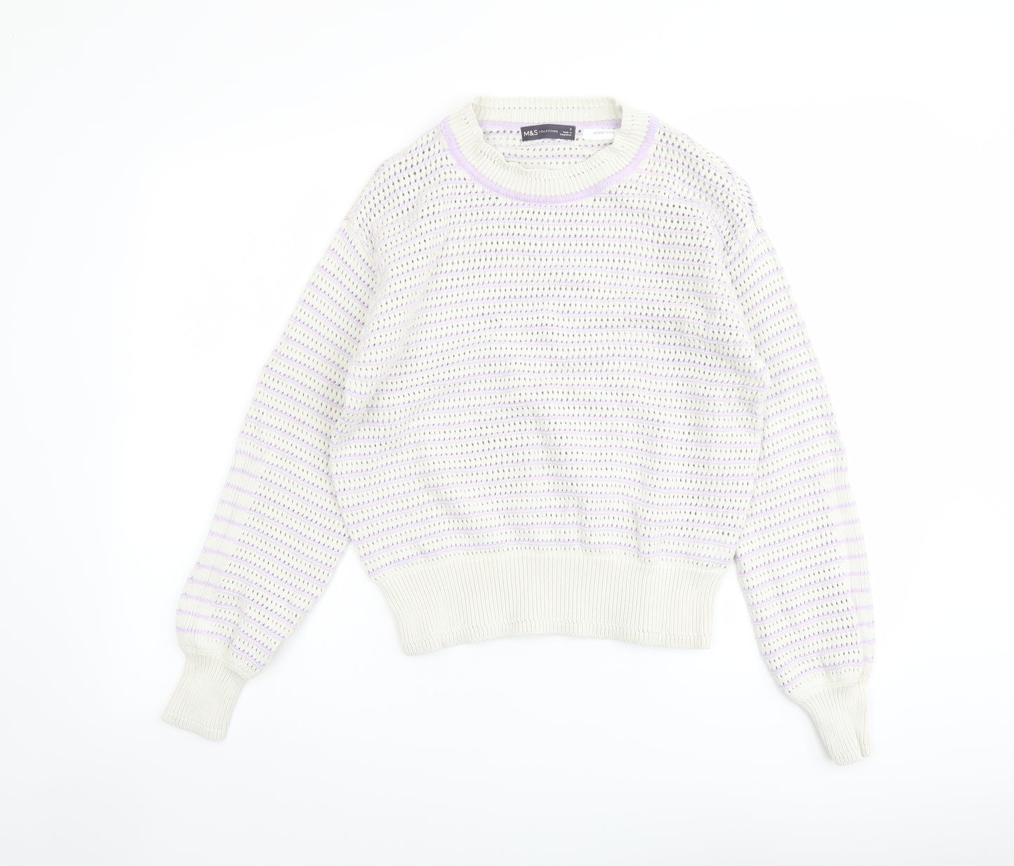 Marks and Spencer Womens Purple Round Neck Cotton Pullover Jumper Size S