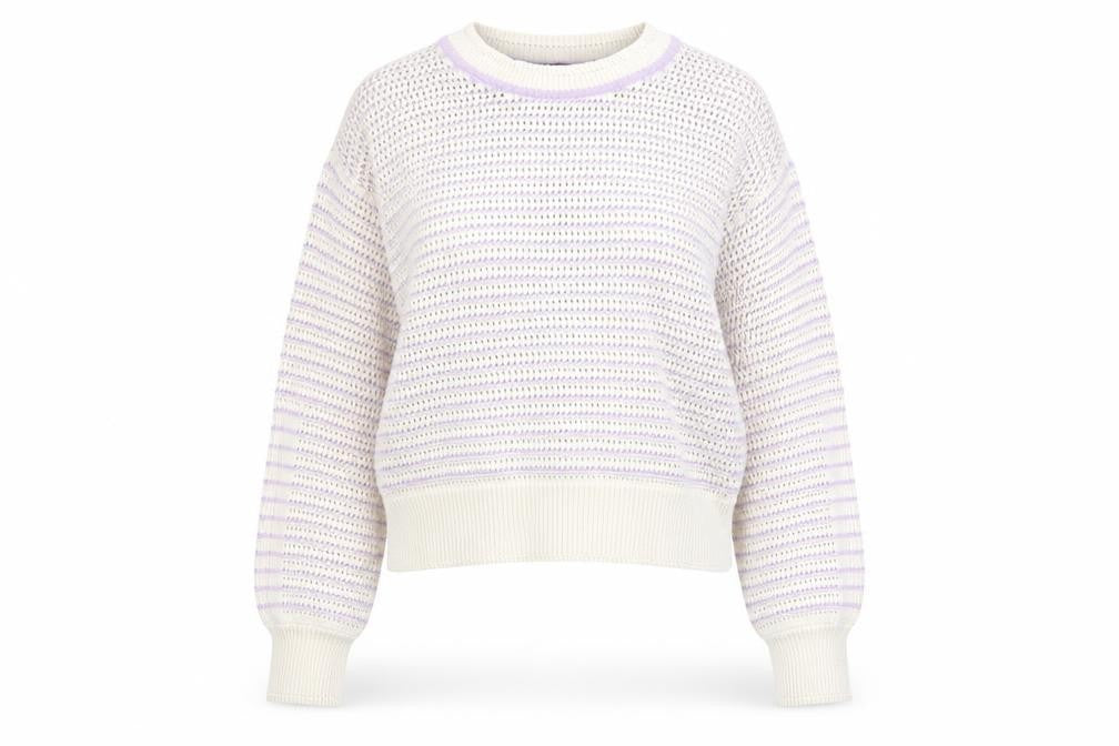Front view of Marks & Spencer women’s purple round neck cotton jumper, size S