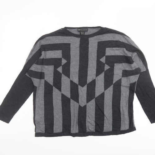 Mango Womens Grey Round Neck Geometric Viscose Pullover Jumper Size M