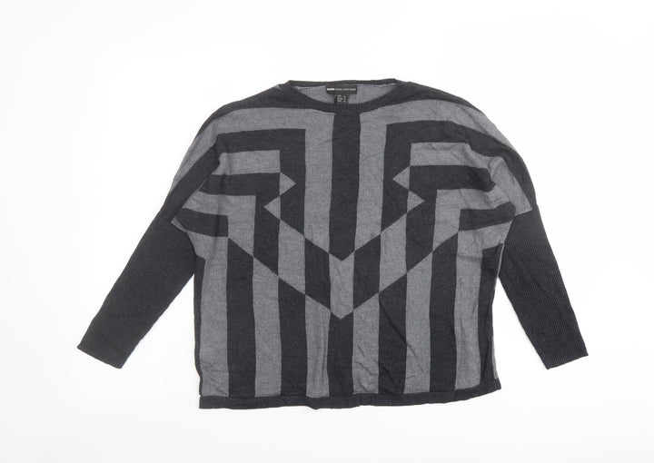 Mango Womens Grey Round Neck Geometric Viscose Pullover Jumper Size M