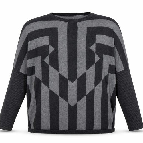 Mango Womens Grey Round Neck Geometric Viscose Pullover Jumper Size M