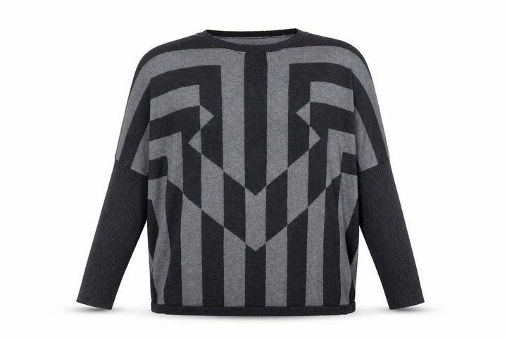 Mango Womens Grey Round Neck Geometric Viscose Pullover Jumper Size M