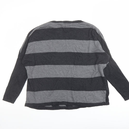 Mango Womens Grey Round Neck Geometric Viscose Pullover Jumper Size M