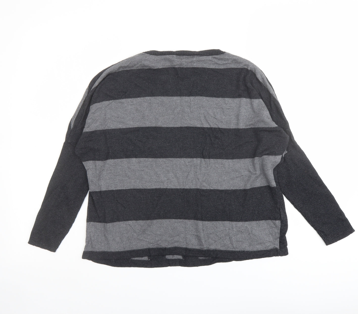 Mango Womens Grey Round Neck Geometric Viscose Pullover Jumper Size M