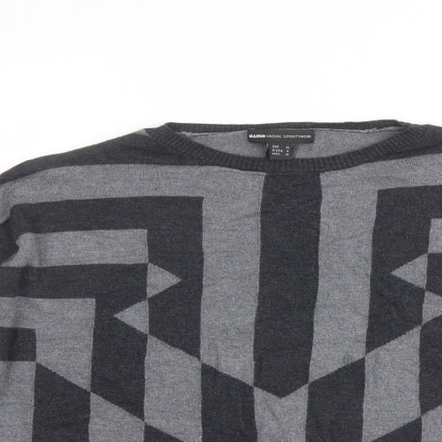 Mango Womens Grey Round Neck Geometric Viscose Pullover Jumper Size M