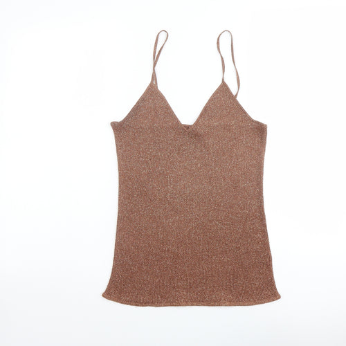 H&M Womens Brown Polyester Basic Tank Size M V-Neck