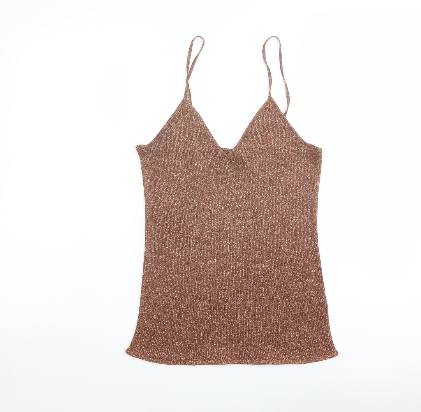 H&M Womens Brown Polyester Basic Tank Size M V-Neck
