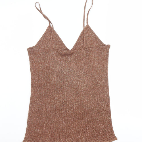 H&M Womens Brown Polyester Basic Tank Size M V-Neck