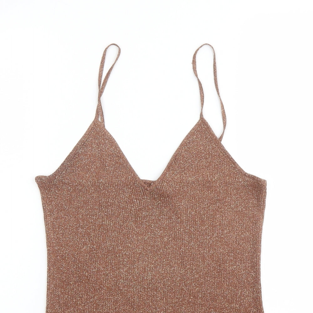 H&M Womens Brown Polyester Basic Tank Size M V-Neck