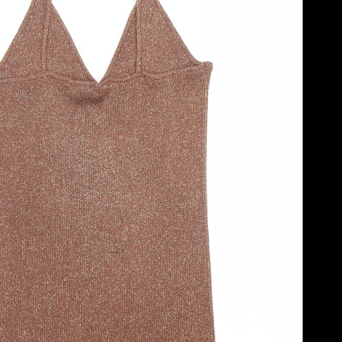 H&M Womens Brown Polyester Basic Tank Size M V-Neck