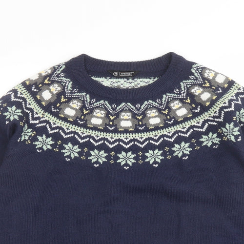 Avenue Womens Blue Round Neck Fair Isle Acrylic Pullover Jumper Size M
