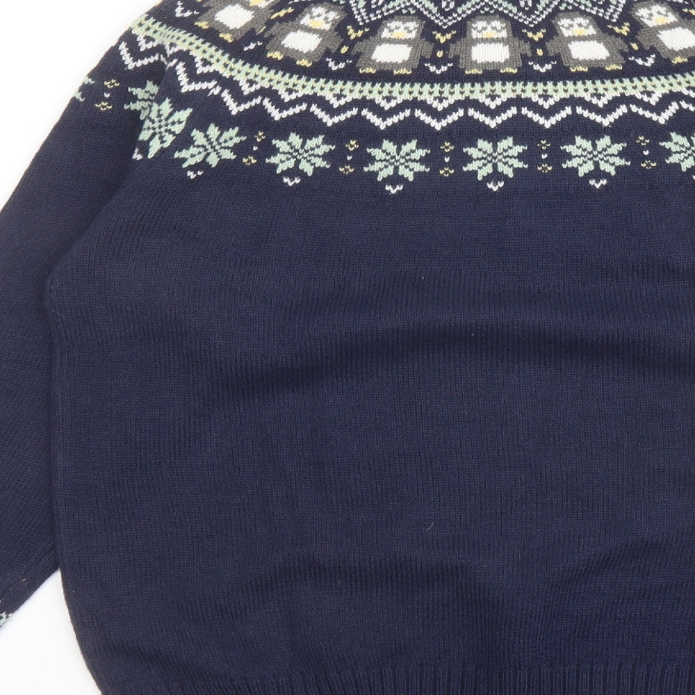 Avenue Womens Blue Round Neck Fair Isle Acrylic Pullover Jumper Size M