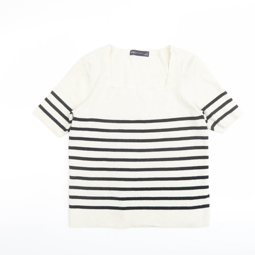 Marks and Spencer Womens Ivory Scoop Neck Striped Viscose Pullover Jumper Size 12