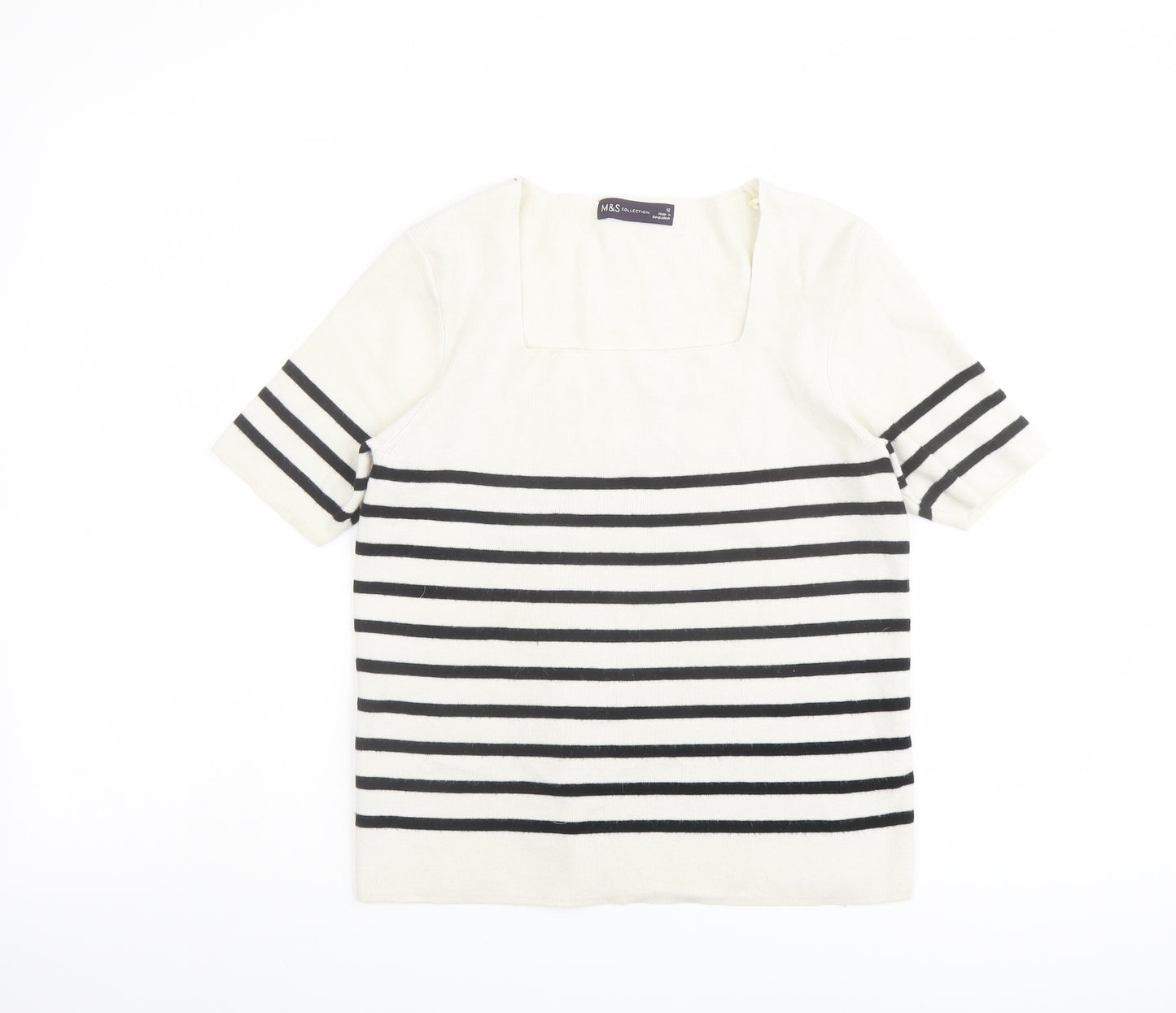 Marks and Spencer Womens Ivory Scoop Neck Striped Viscose Pullover Jumper Size 12