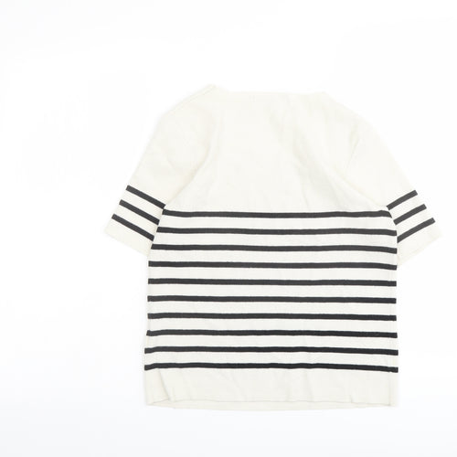 Marks and Spencer Womens Ivory Scoop Neck Striped Viscose Pullover Jumper Size 12