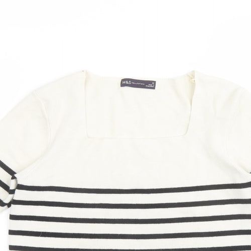 Marks and Spencer Womens Ivory Scoop Neck Striped Viscose Pullover Jumper Size 12