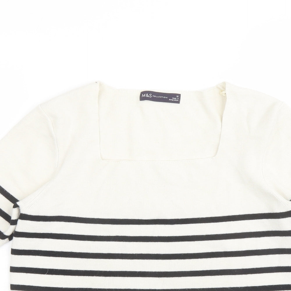 Marks and Spencer Womens Ivory Scoop Neck Striped Viscose Pullover Jumper Size 12