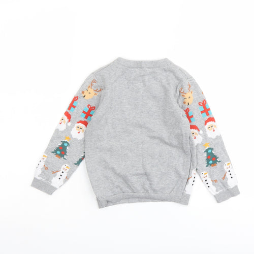 H&M Boys Grey Round Neck Geometric Cotton Pullover Jumper Size 2-3 Years Pullover - Christmas